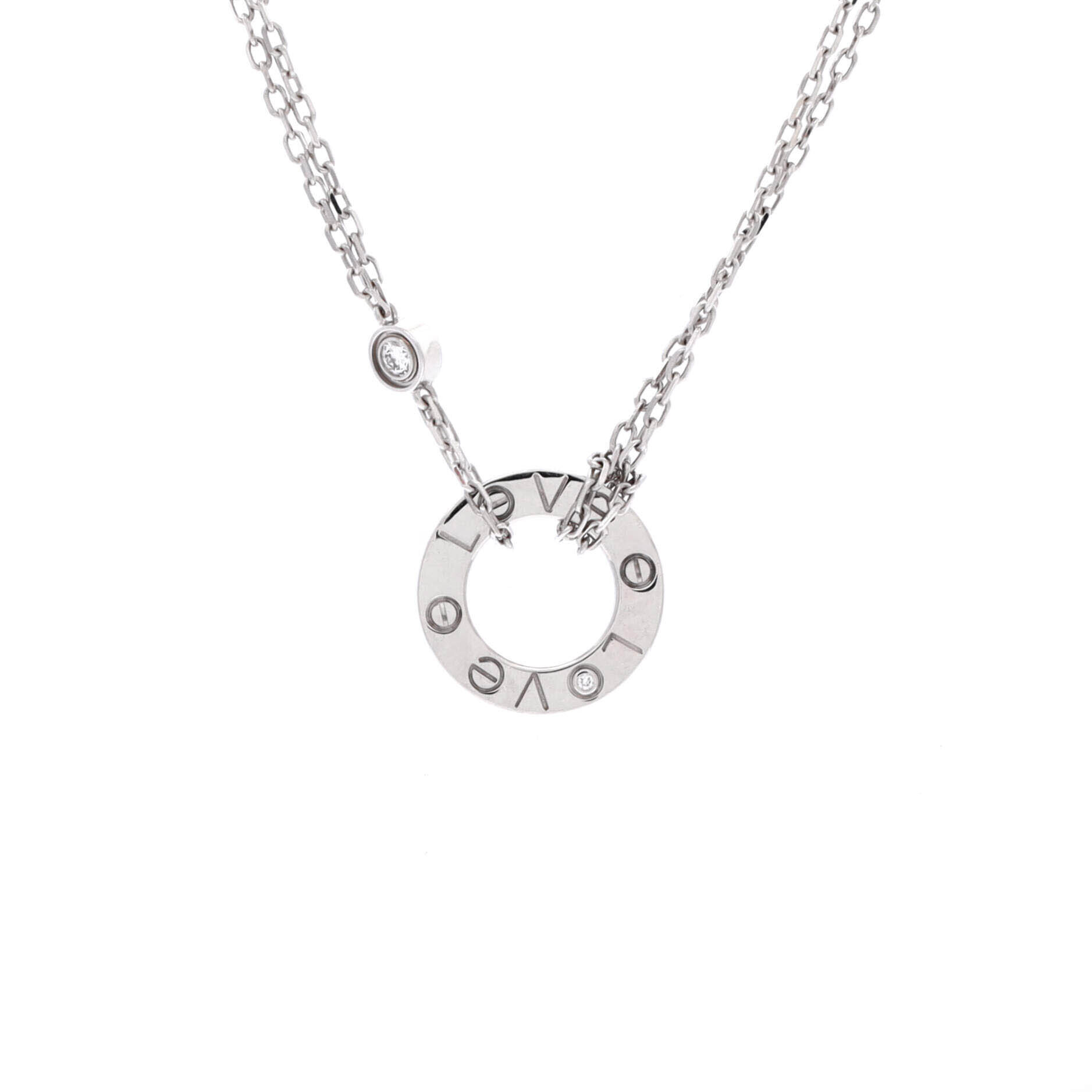 Cartier 2 Diamonds Love Pendant Necklace 18k White Gold With Diamonds